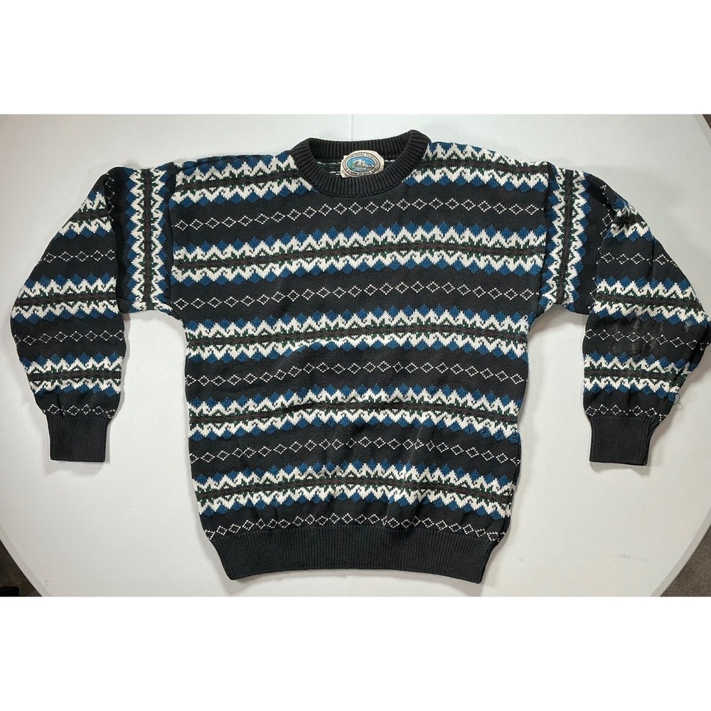 VTG USA Made Environmental Clothing Co Fair Isle Knit Fisherman Sweater Mens M